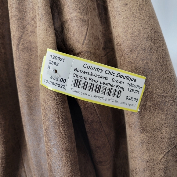 Chicos Faux Leather Fringe Open Front Jacket Women 1 Medium Boho Western Cowgirl - Picture 7 of 12